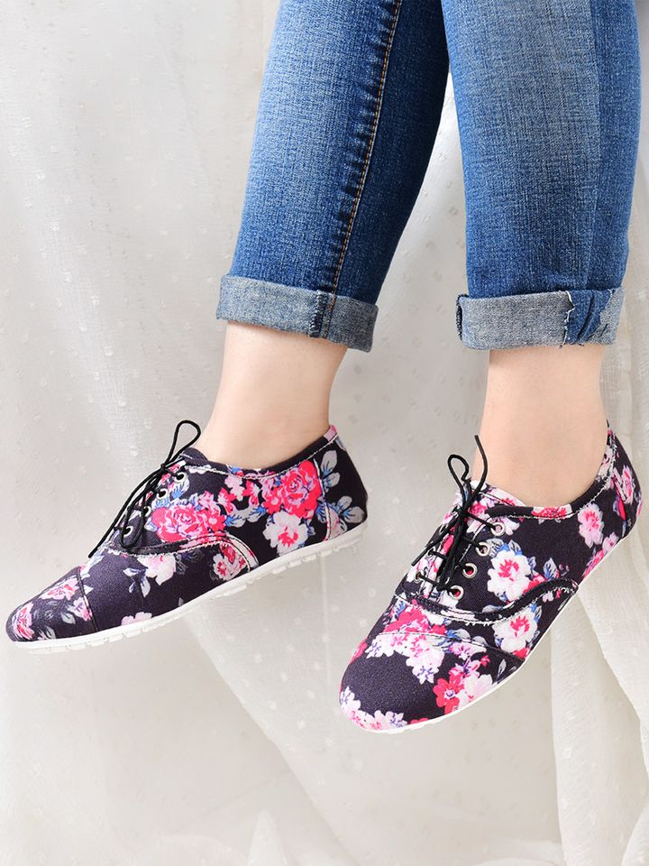 Buy Street Style Store Women Black Pink Printed Oxfords Casual