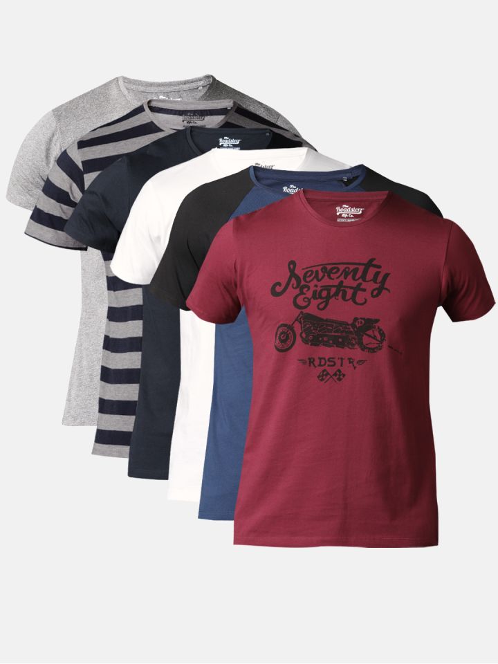 Buy Roadster Men Pack Of 6 Pure Cotton T Shirts - Tshirts for Men