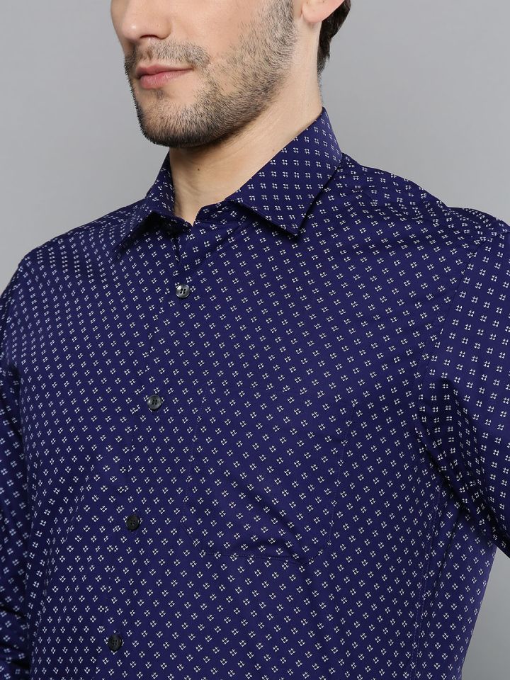 Buy Men Blue Slim Fit Print Full Sleeves Formal Shirt Online - 810536