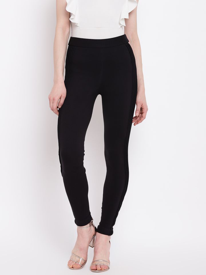 SASSAFRAS Women Black Slim Fit Solid Treggings