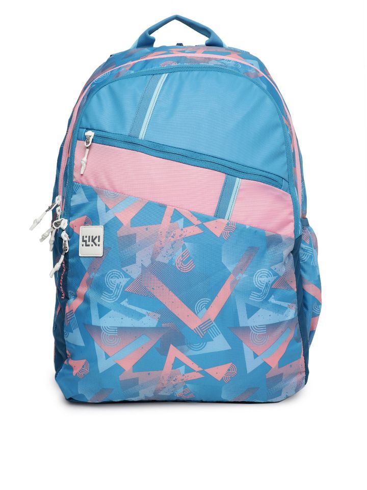 blue and pink backpack