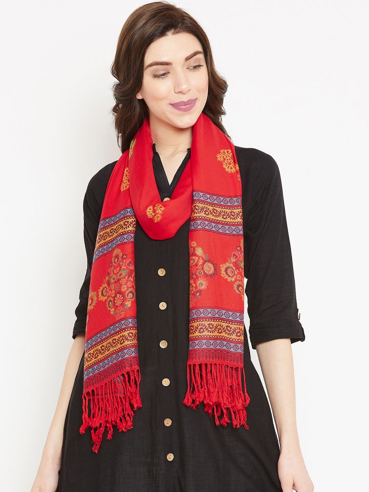 Buy HK Colours Of Fashion Women Red Woven Design Stole Stoles