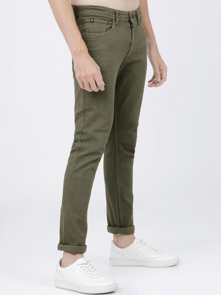 LOCOMOTIVE Men Olive Green Slim Fit Mid Rise Clean Look Stretchable Jeans