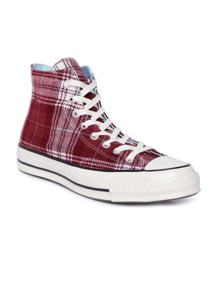 Burgundy top plaid converse