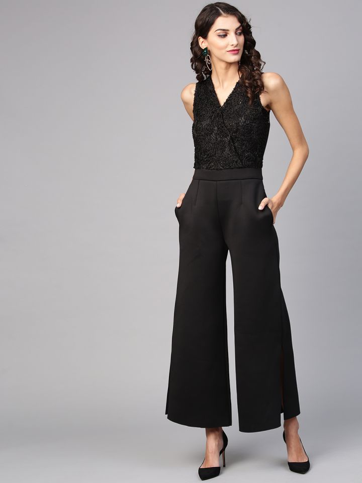 black jumpsuit with lace detail