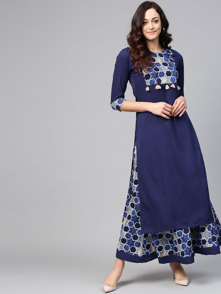 Buy Azira Women Navy Blue Solid Kurta With Palazzos Kurta Sets