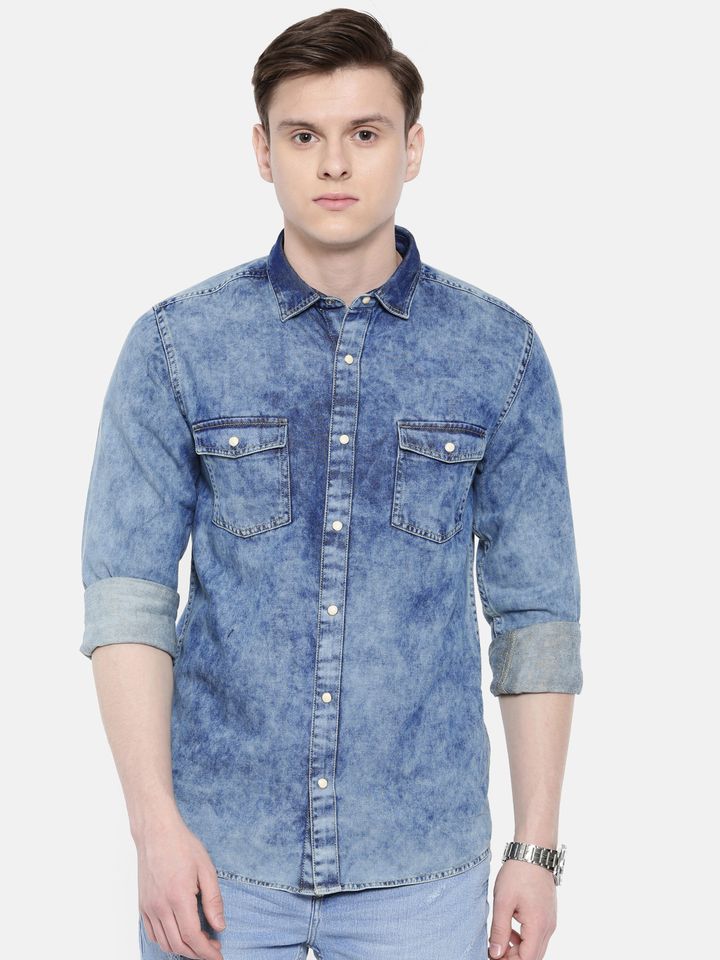 Faded Casual Denim Shirt - Shirts 