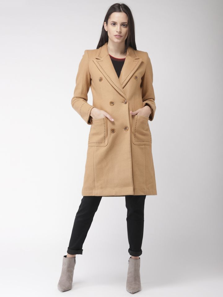 Buy Madame Women Khaki Solid Trench Coat Coats for Women 8066471