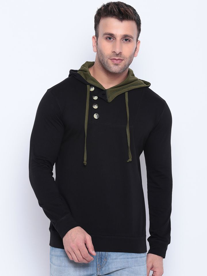 Buy GRITSTONES Men Black Solid Hood T Shirt Tshirts for Men