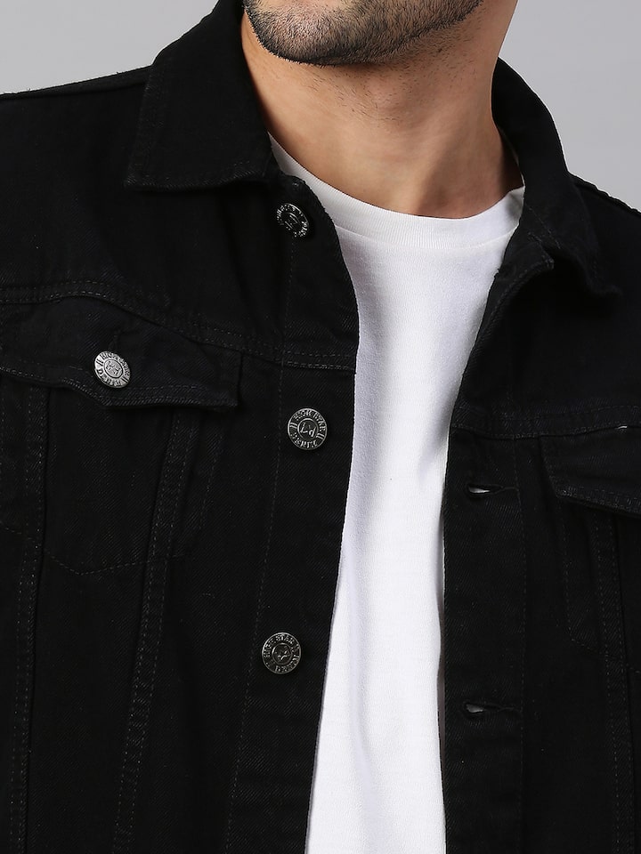 ASOS DESIGN denim jacket with jersey hood in washed black  ASOS