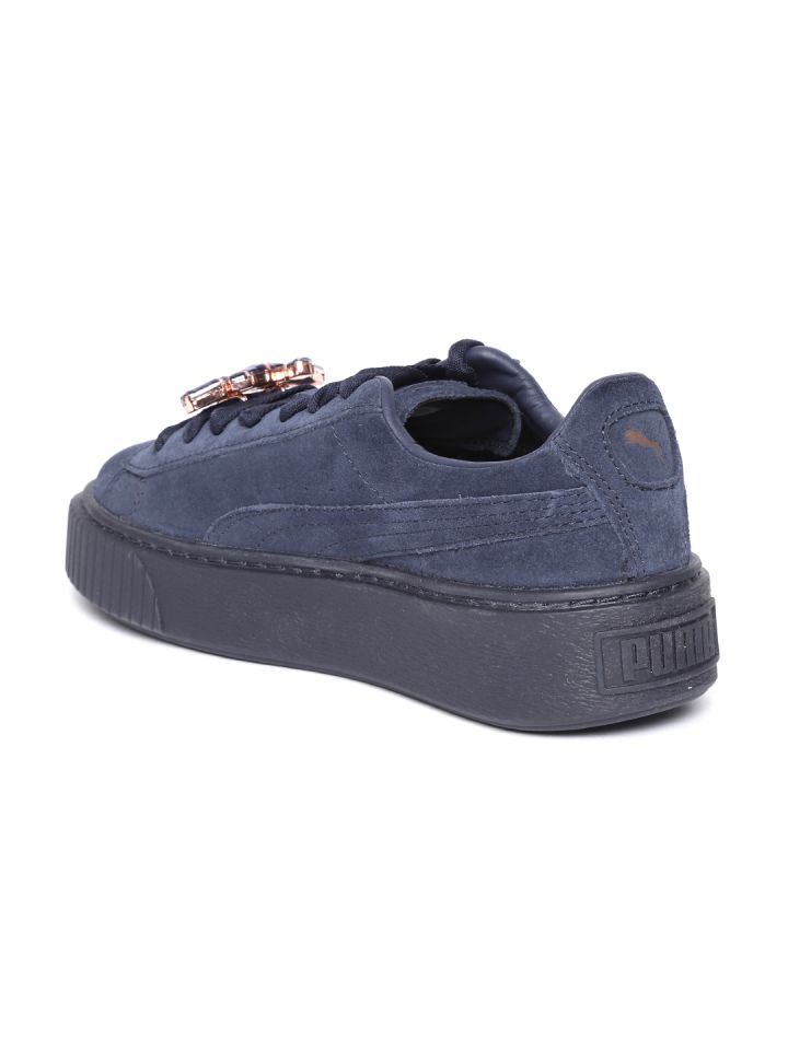 Puma Women Navy Suede Platform Gem Sneakers