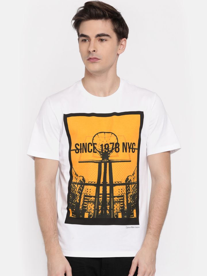 Buy Calvin Klein Jeans Men White Printed Round Neck T Shirt