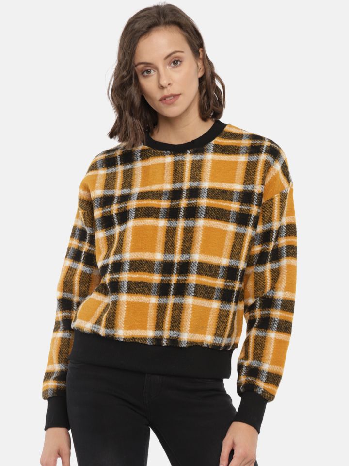 Buy FOREVER 21 Women Yellow Black Checked Pullover Sweater