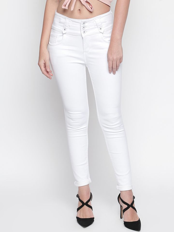 Buy High Star Women White Slim Fit High 