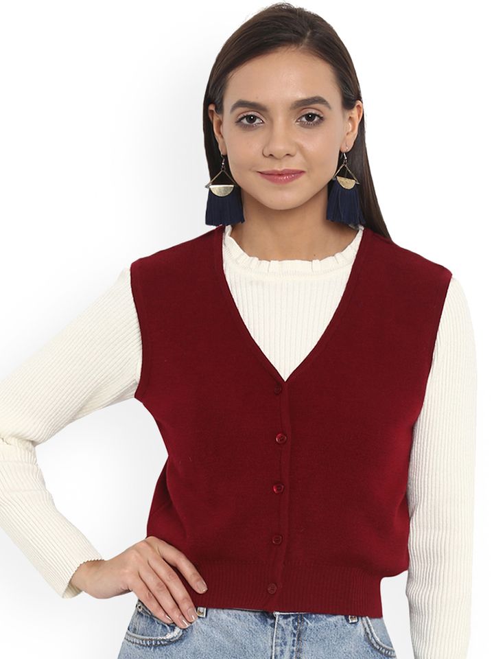 Buy Monte Carlo Women Maroon Solid Wool 