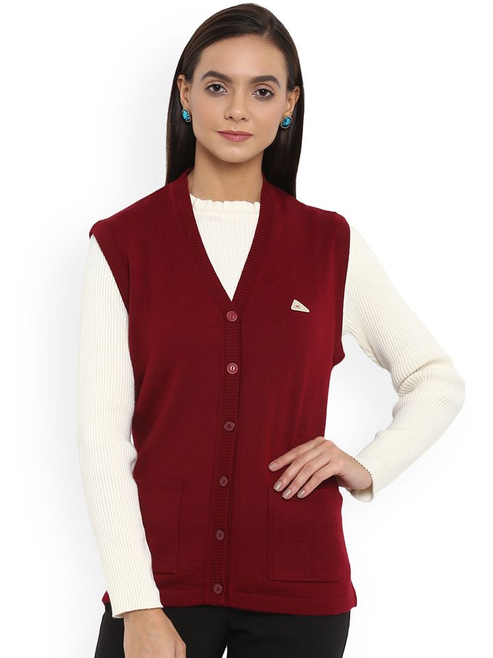 Buy Monte Carlo Women Maroon Solid Wool 