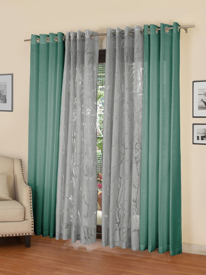 Buy Rosara Home Green Grey Set Of 4 Door Curtains Curtains And Sheers For Unisex 8137643 Myntra
