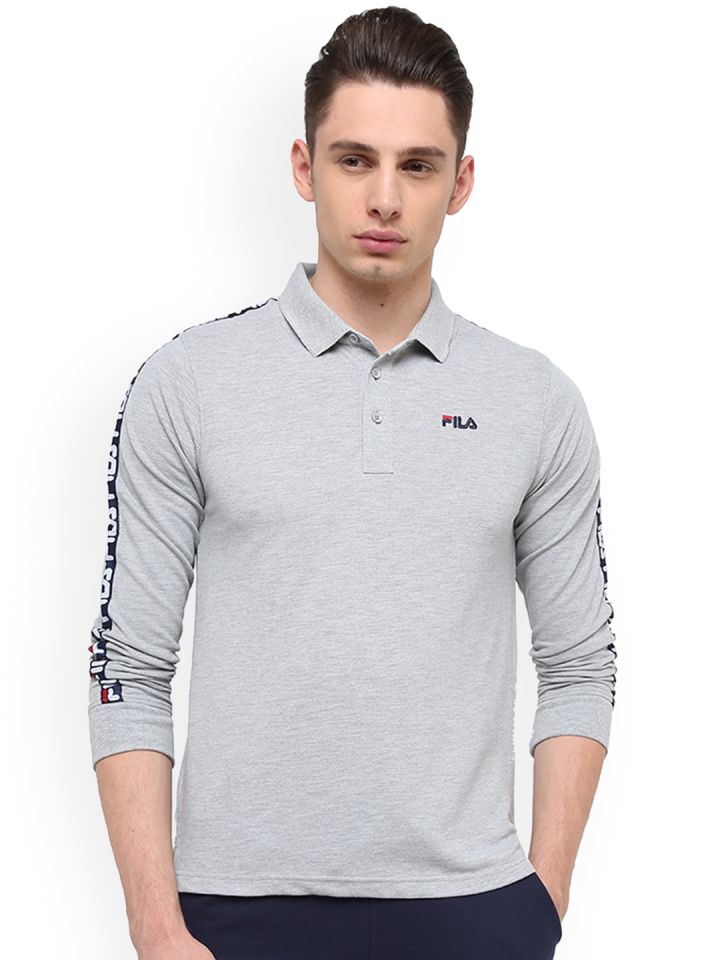 FILA Men Grey DALE Printed Polo Collar T shirt