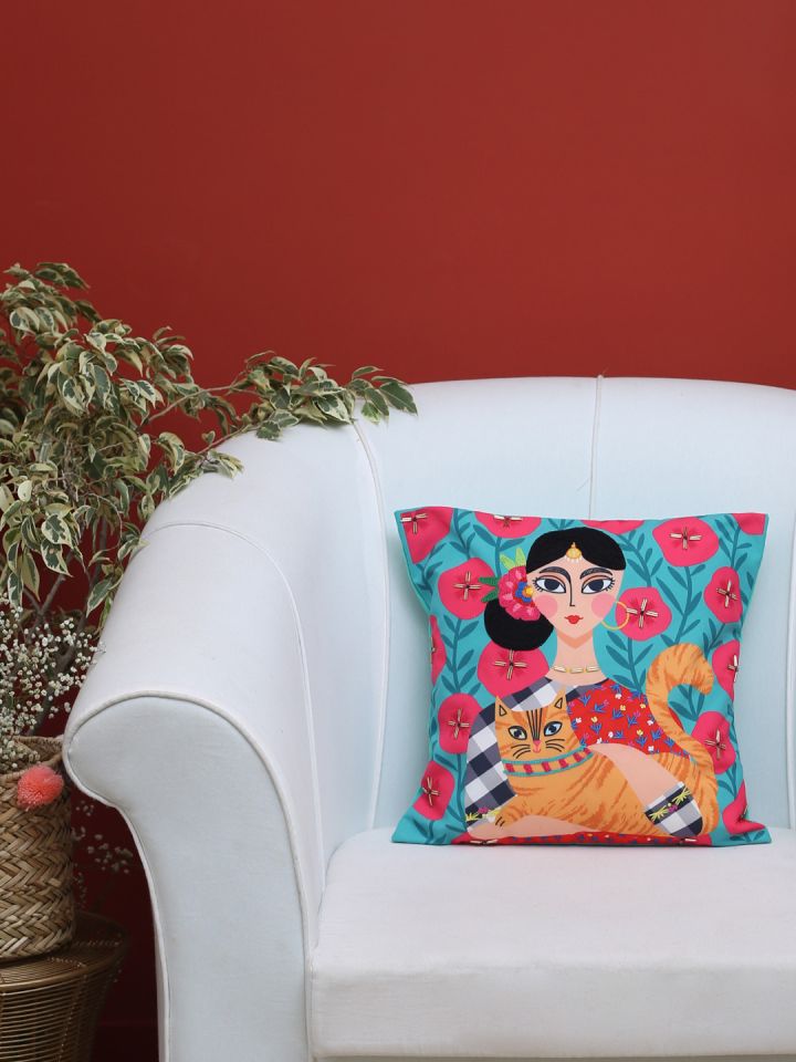 Buy Chumbak Turquoise Blue Single Abstract Square Cushion Covers