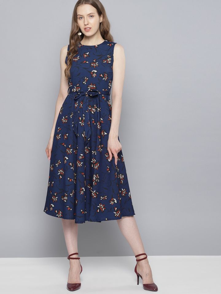 Tokyo talkies navy blue printed dress hot sale