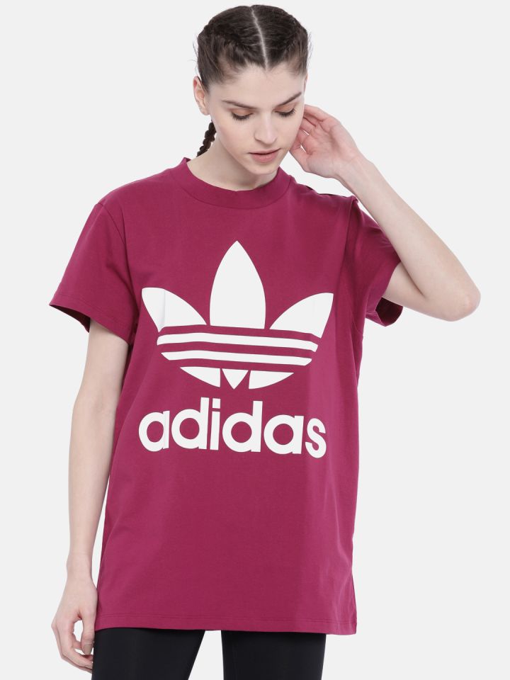 Adidas burgundy new arrivals t shirt women's