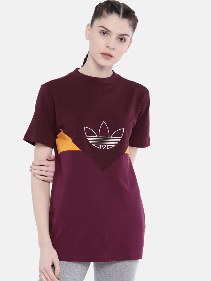 Buy ADIDAS Originals Maroon Embroidered CLRDO Longline Pure Cotton