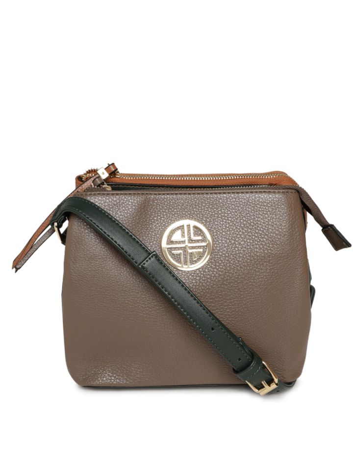 Buy Carlton London Taupe Brown Solid Sling Bag Handbags for