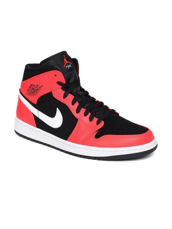 Nike Men Black Leather Air Jordan 1 Mid Top Basketball Shoes