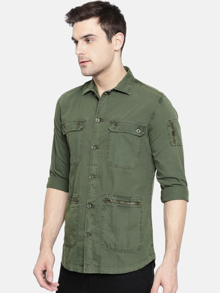 Buy Ed Hardy Men Olive Green Slim Fit Solid Casual Shirt Shirts For Men 8196445 Myntra