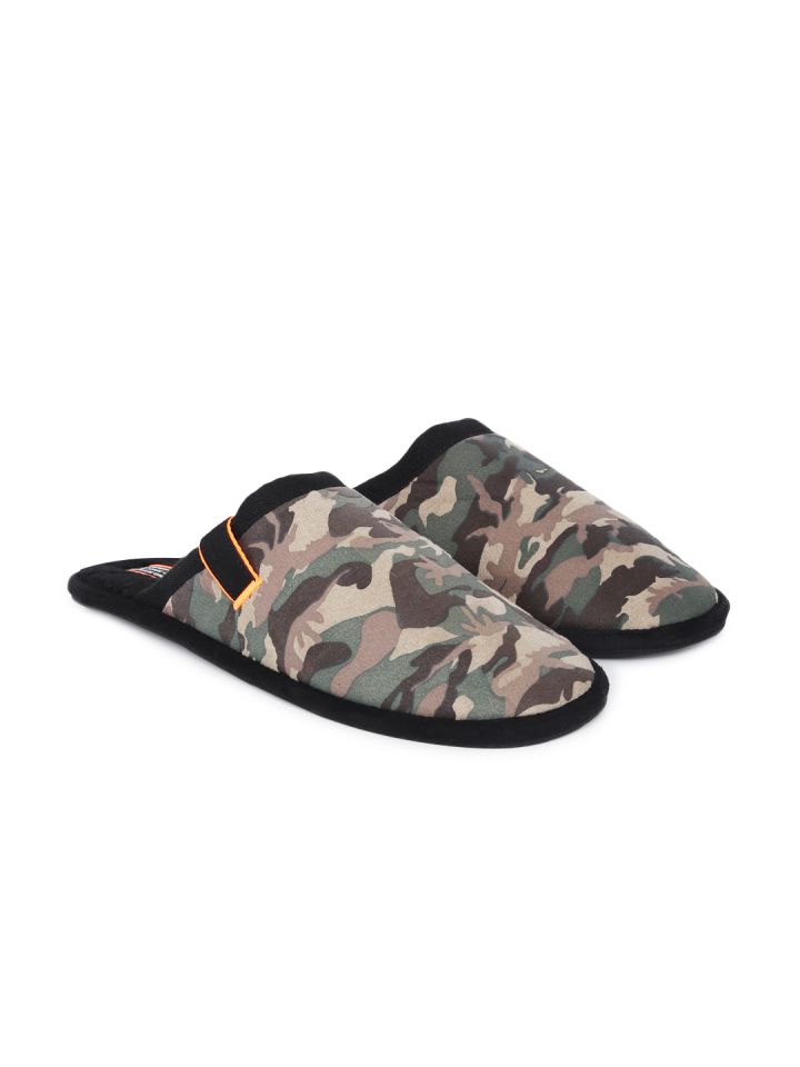 Superdry Men Green Beige Printed Sliders
