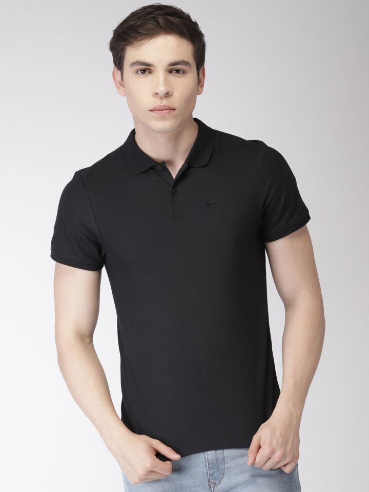 Nike Men Black Solid Polo Collar Dri Fit T shirt