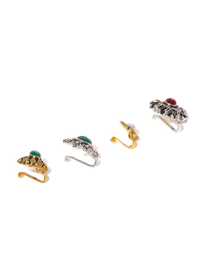 Buy Zaveri Pearls Set Of 4 Antique Adjustable Nose Pin Nosepin