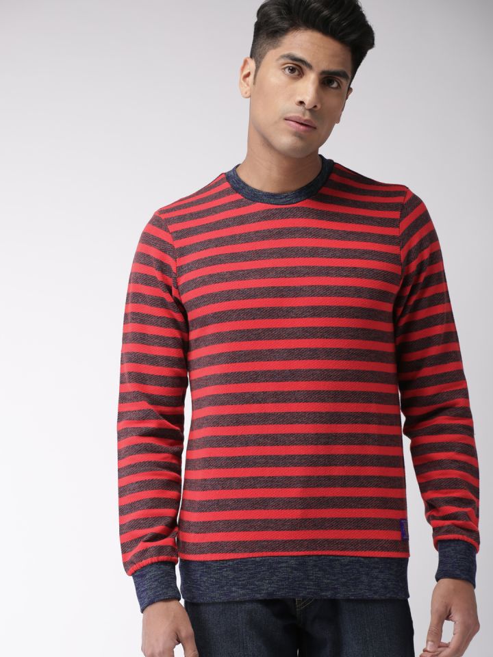 Buy Scotch Soda Men Red Navy Blue Striped Sweatshirt