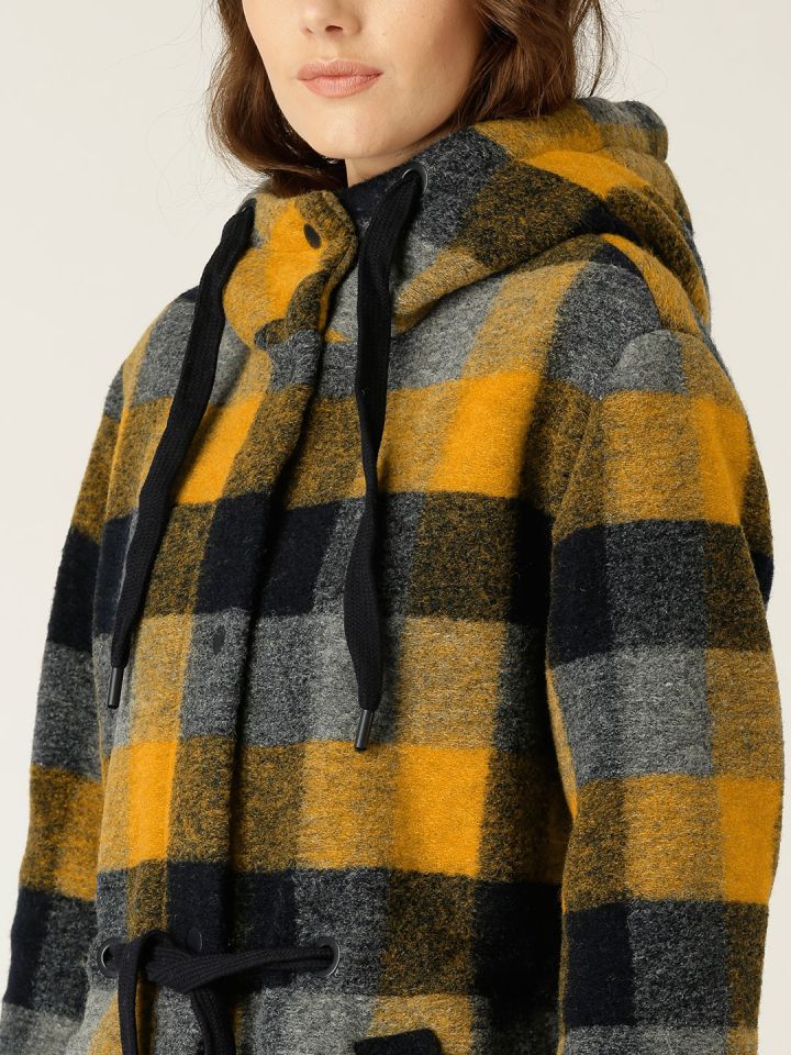 Esprit hooded coat online in yellow check