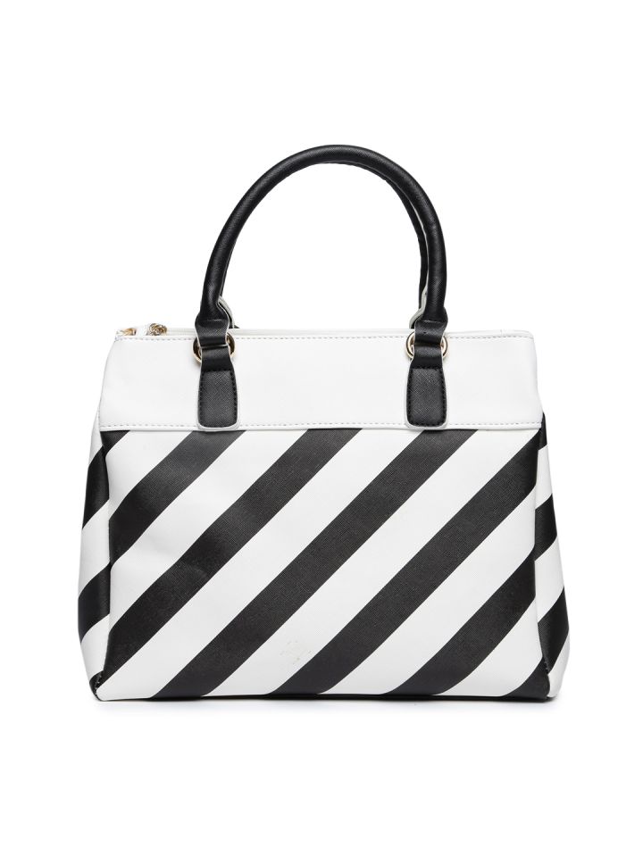 Black white store striped handbag