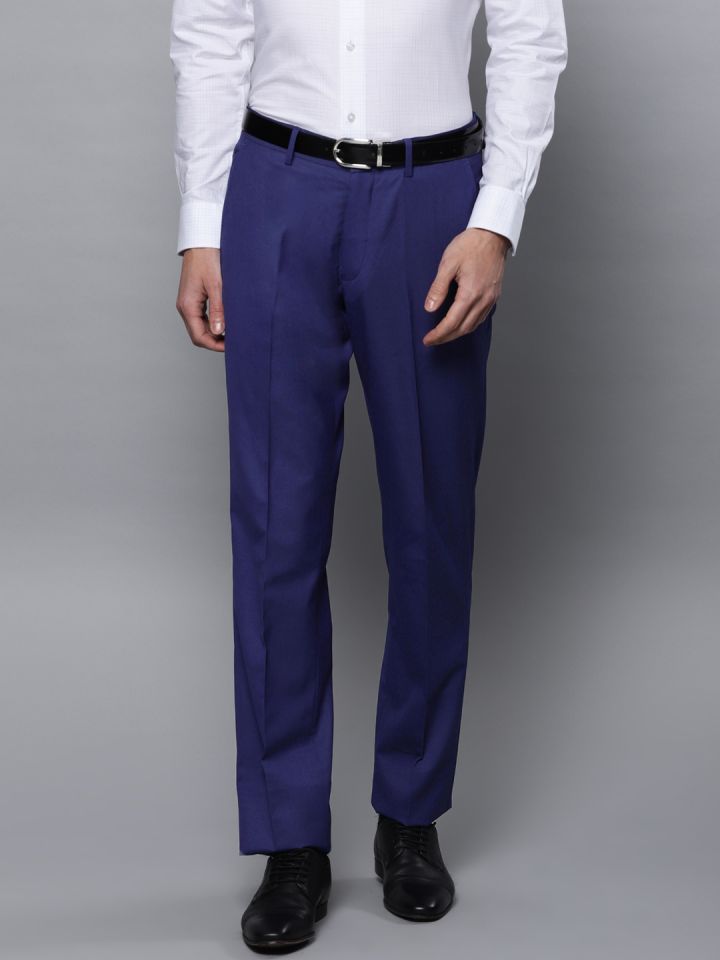 Buy Louis Philippe Men Blue Regular Fit Solid Permapress Finest Wrinkle Free  Regular Trousers  Trousers for Men 8335695  Myntra