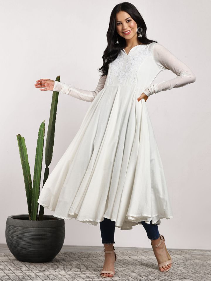 solid white anarkali