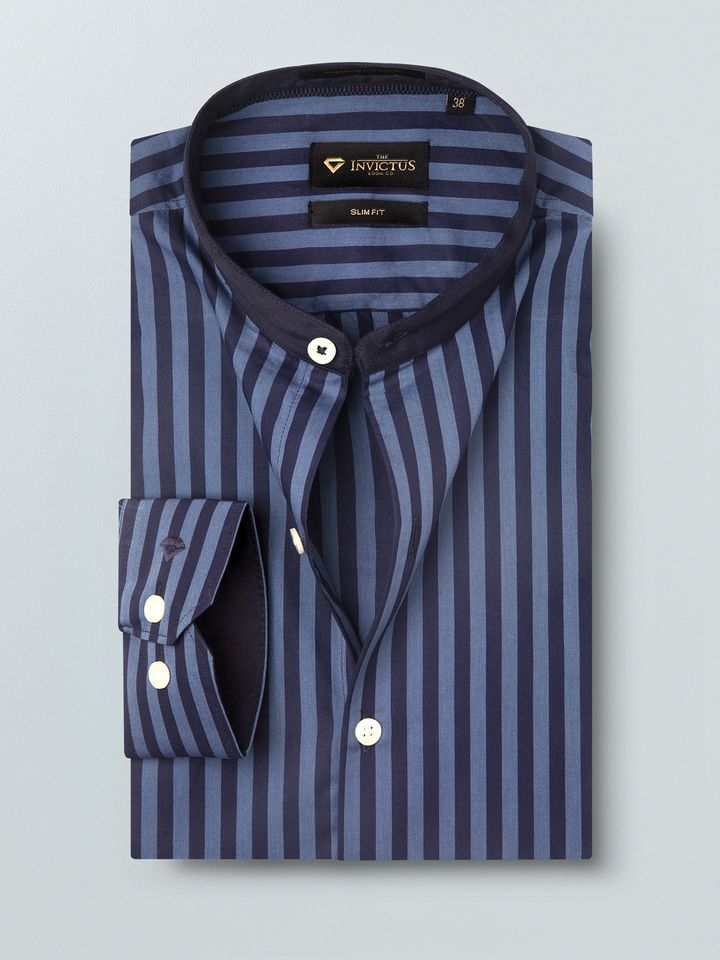 Buy INVICTUS Men Blue Slim Fit Striped 
