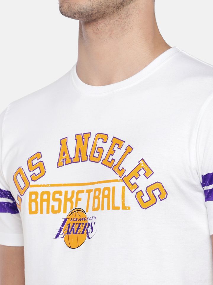 NBA Men White Los Angeles Lakers Classic Crest T-Shirt (XXL) by Myntra