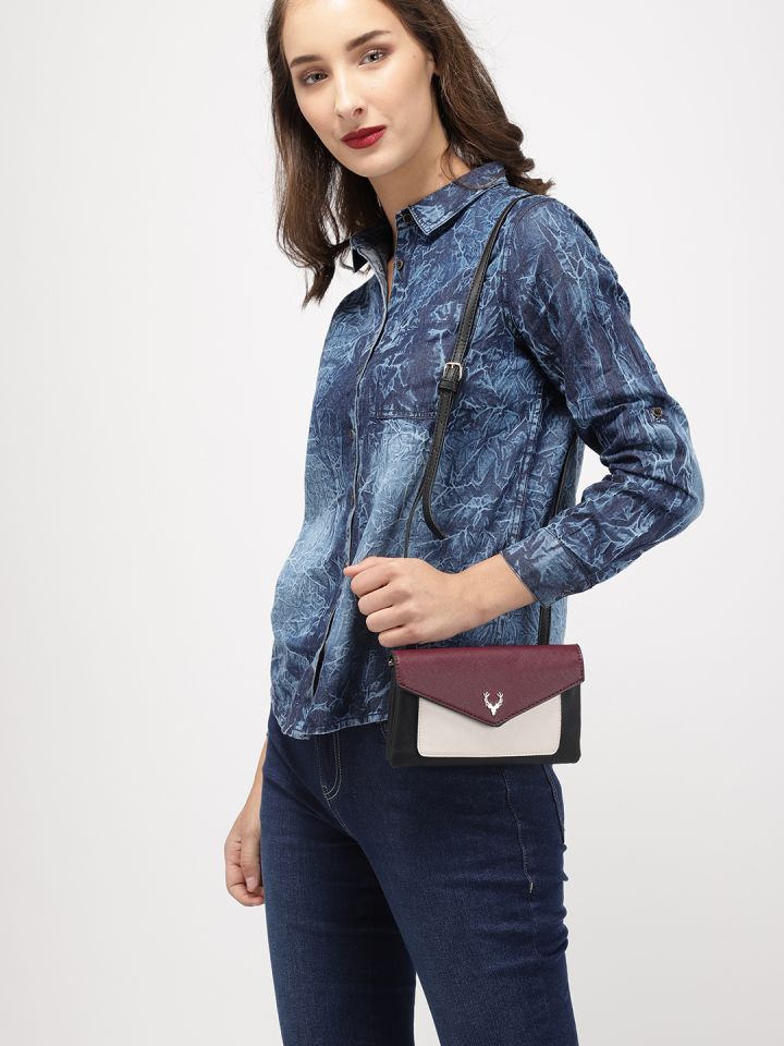 Buy Allen Solly Black Maroon Colourblocked Sling Bag