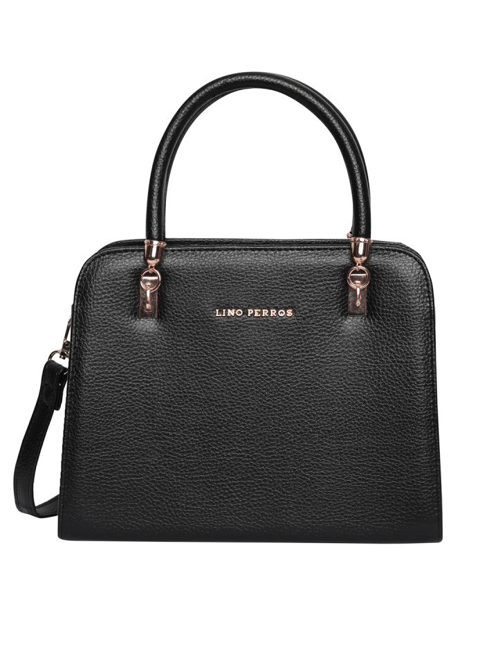 Buy Lino Perros Black Solid Handheld Bag With Sling Strap