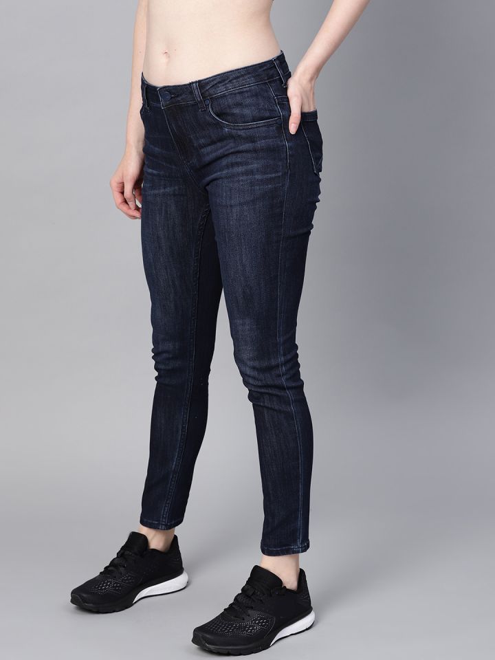 Buy HRX By Hrithik Roshan Women Navy Blue Skinny Fit Mid Rise