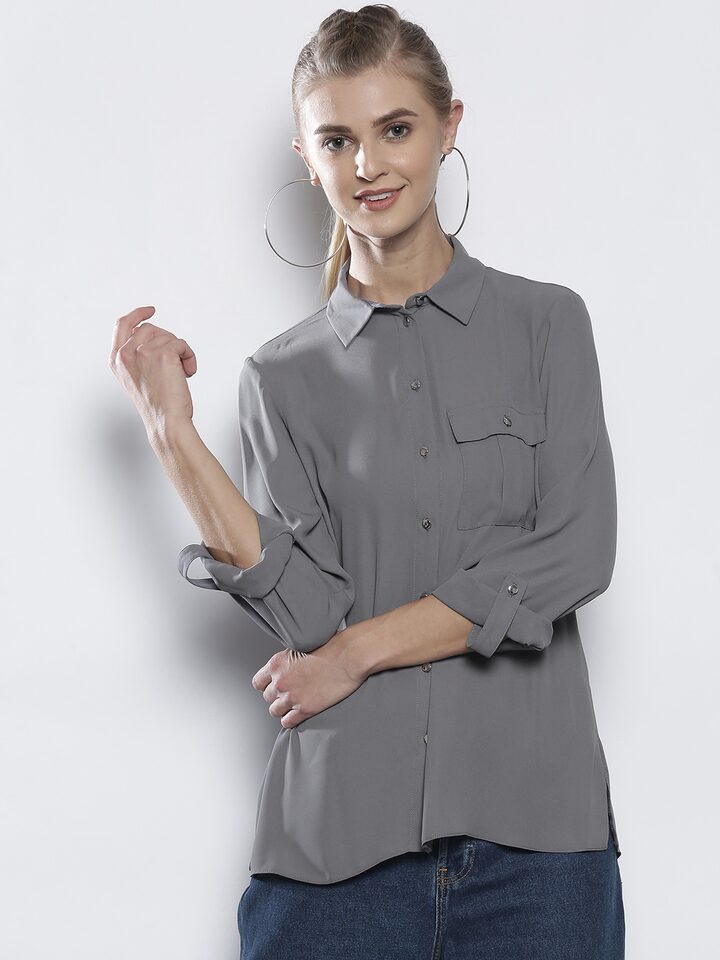 DOROTHY PERKINS Women Grey Regular Fit Solid Casual Shirt - Shirts for 8389089 Myntra