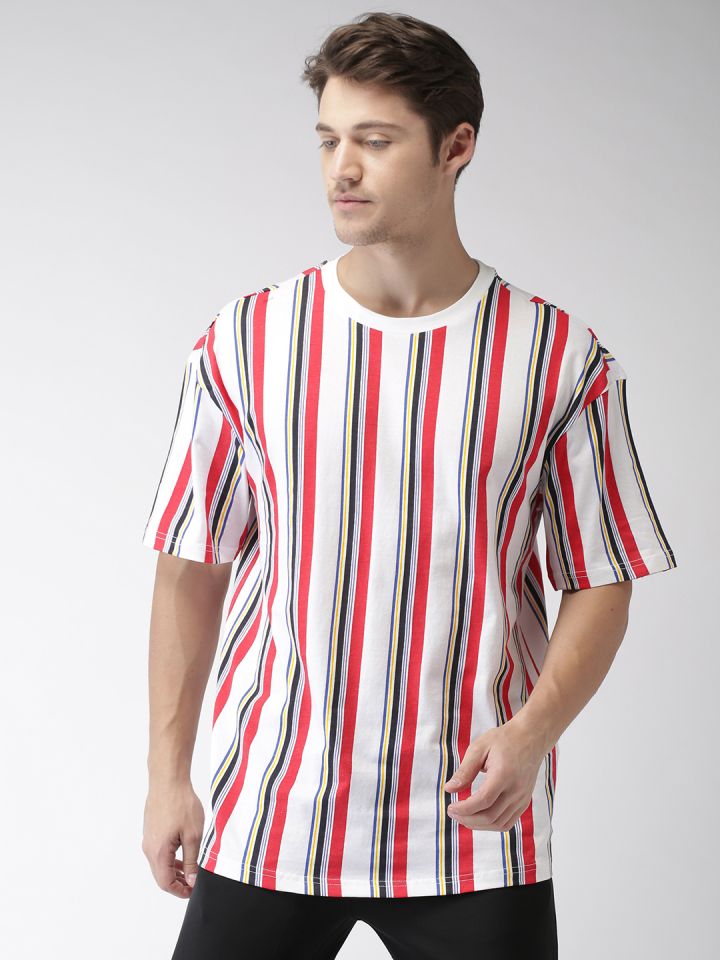 Buy Kappa Men White Striped Round Neck Pure Cotton T Shirt