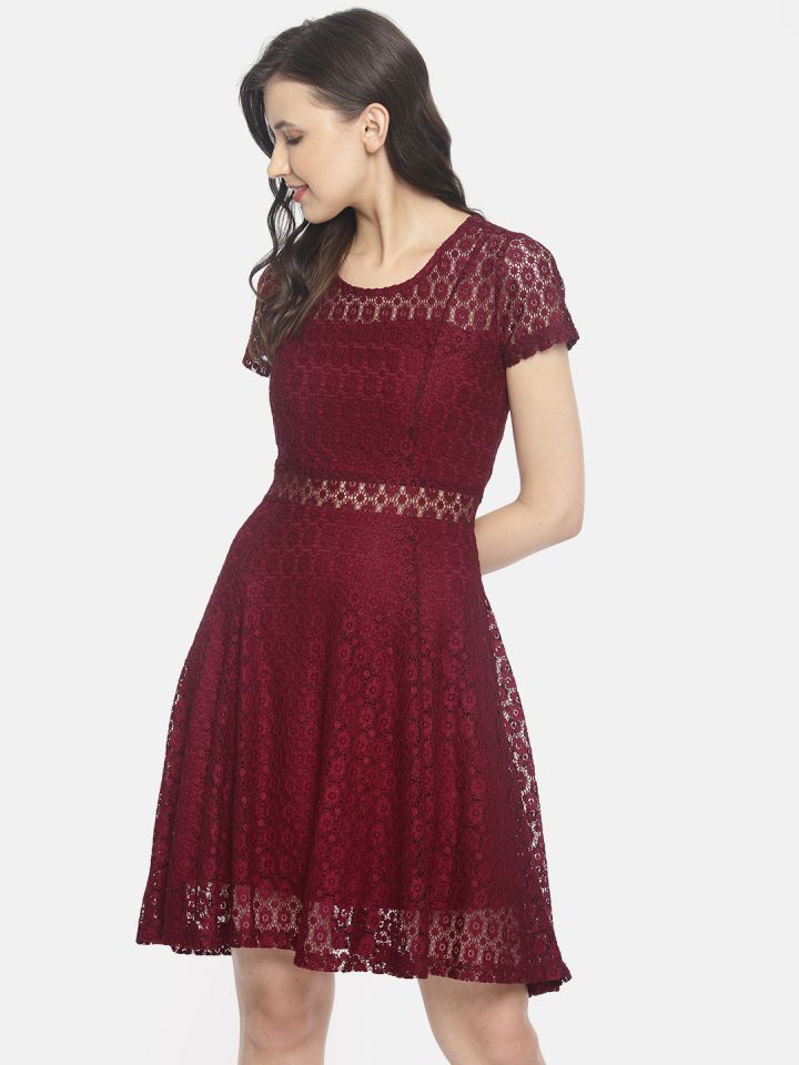 Womens burgundy lace online dress