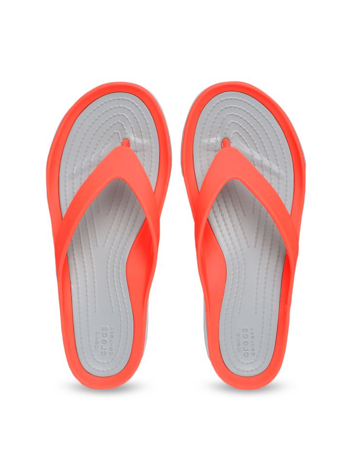 Buy Crocs Women Orange Grey Solid Thong Flip Flops Flip