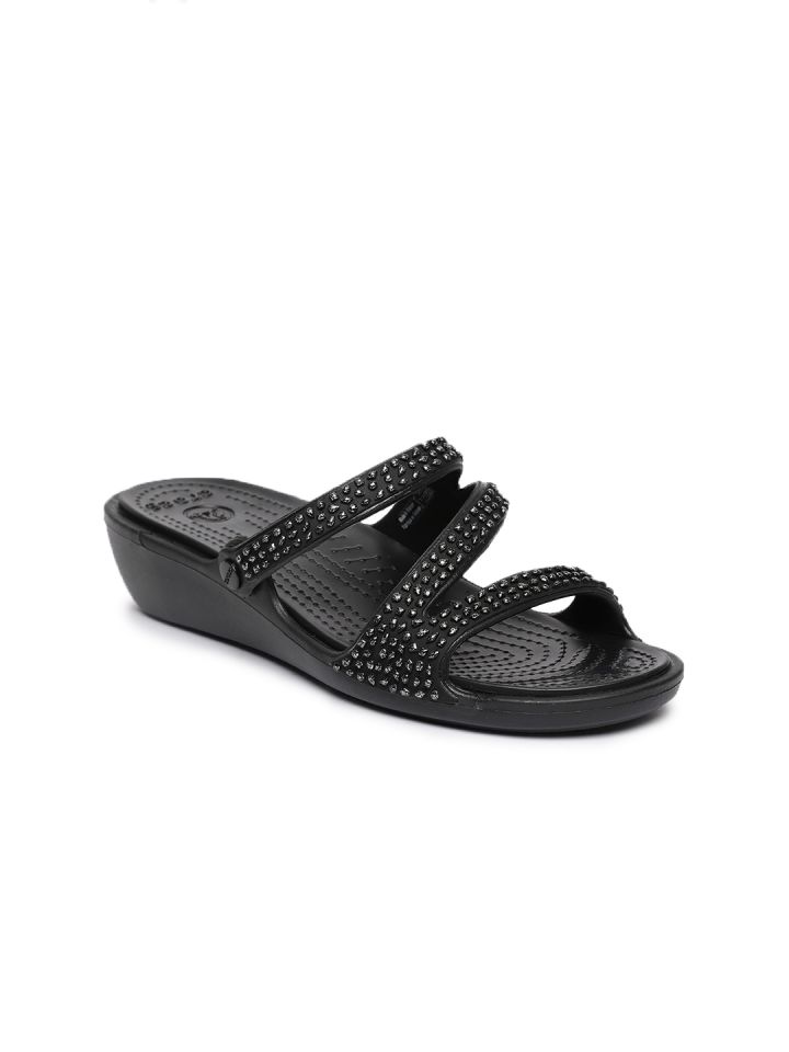 Crocs black solid open toe flats deals