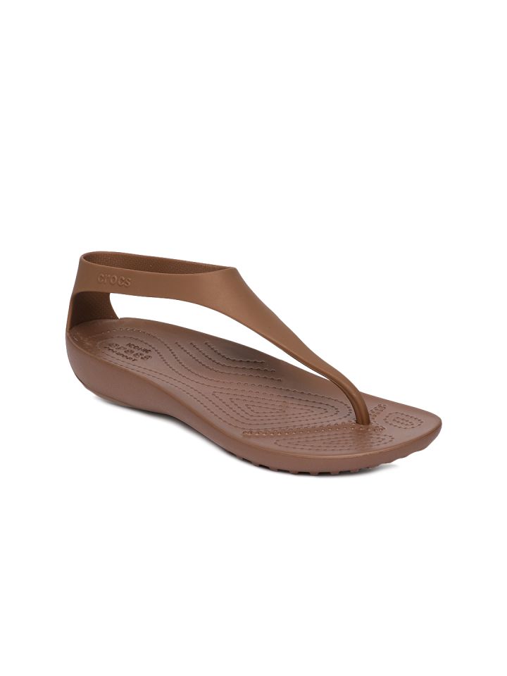 Crocs Women Brown Solid T Strap Flats