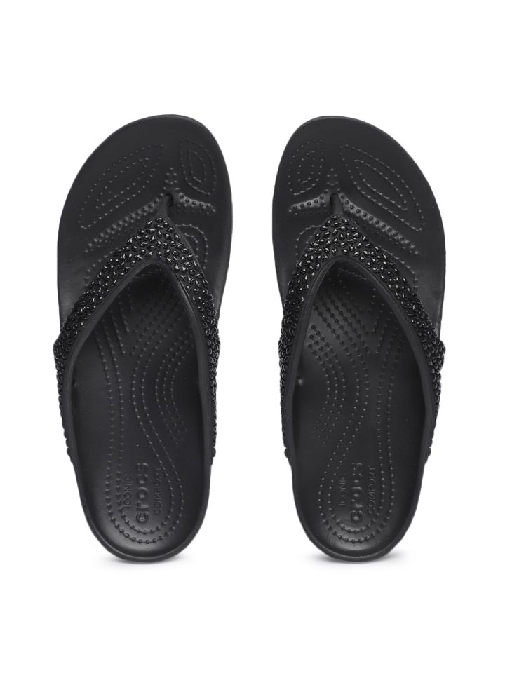 Crocs Women Black Embellished Thong Flip Flops