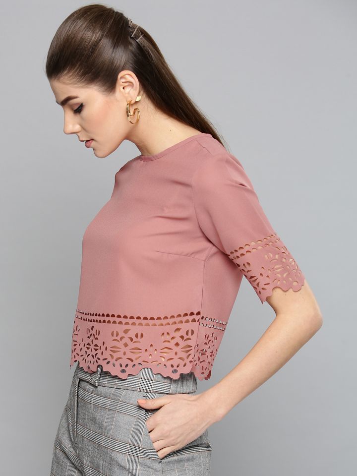 Buy Harpa Women Rose Solid Cut Out Crop Top - Tops for Women